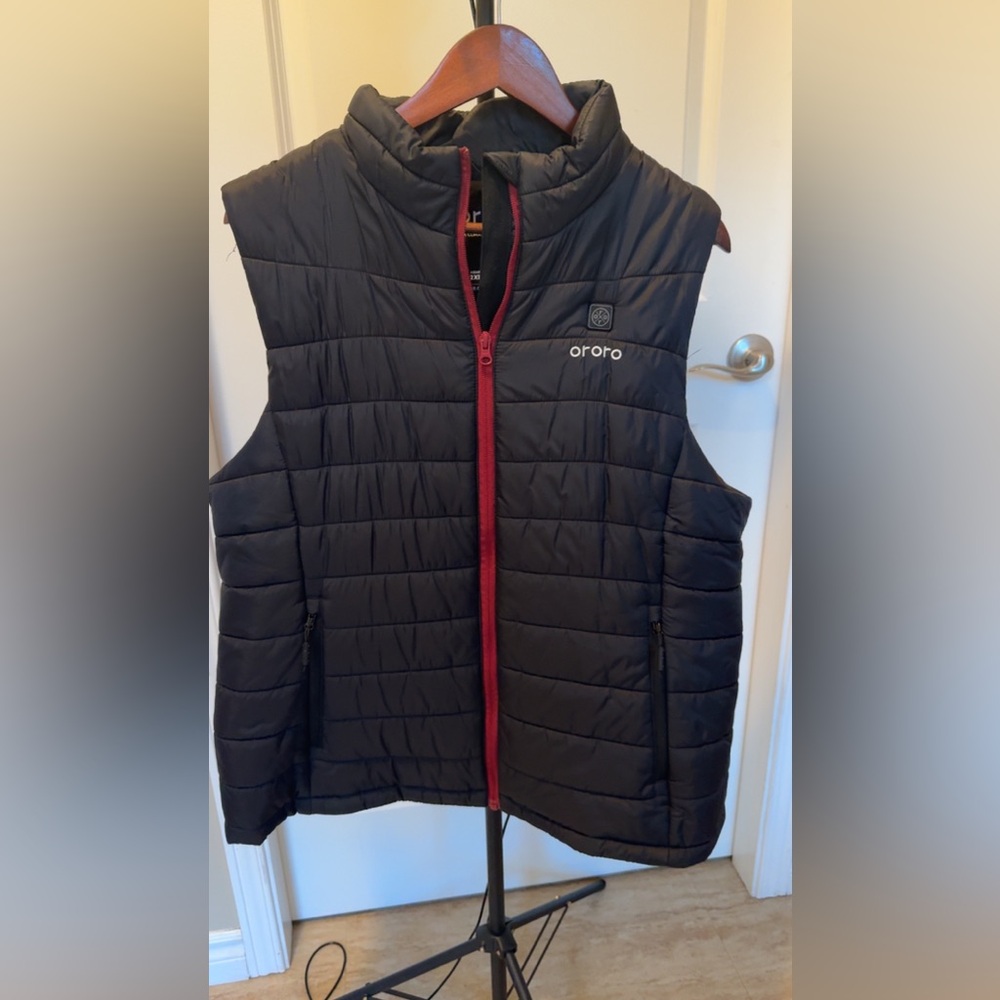 Ororo Black Heated Vest with Red Trim